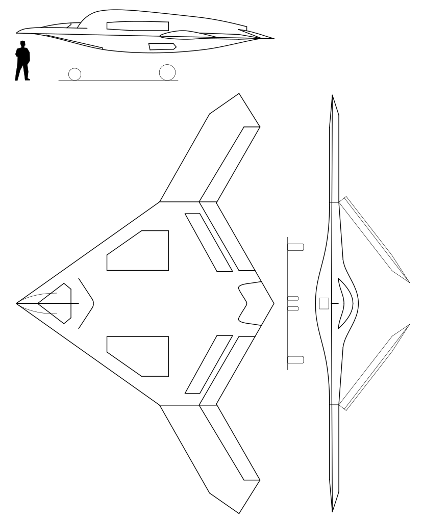 Schéma en plan du Northrop Grumman X-47B, à l'échelle humaine
