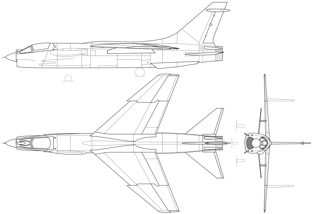 Schéma de 3 côtés du F-8E