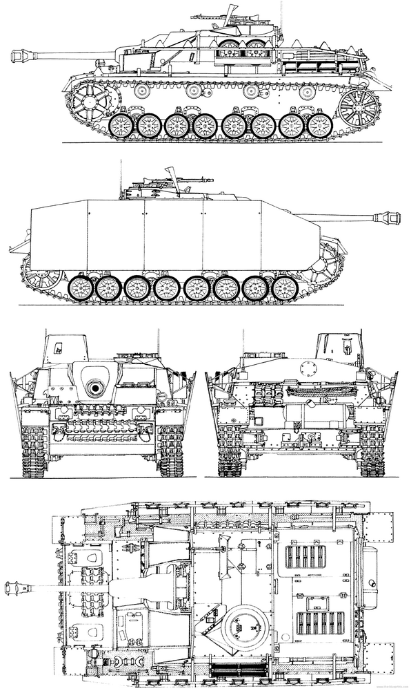 le plan à 5 vues d'un Sd.Kfz. 167 Sturmgeschutz IV (Early)