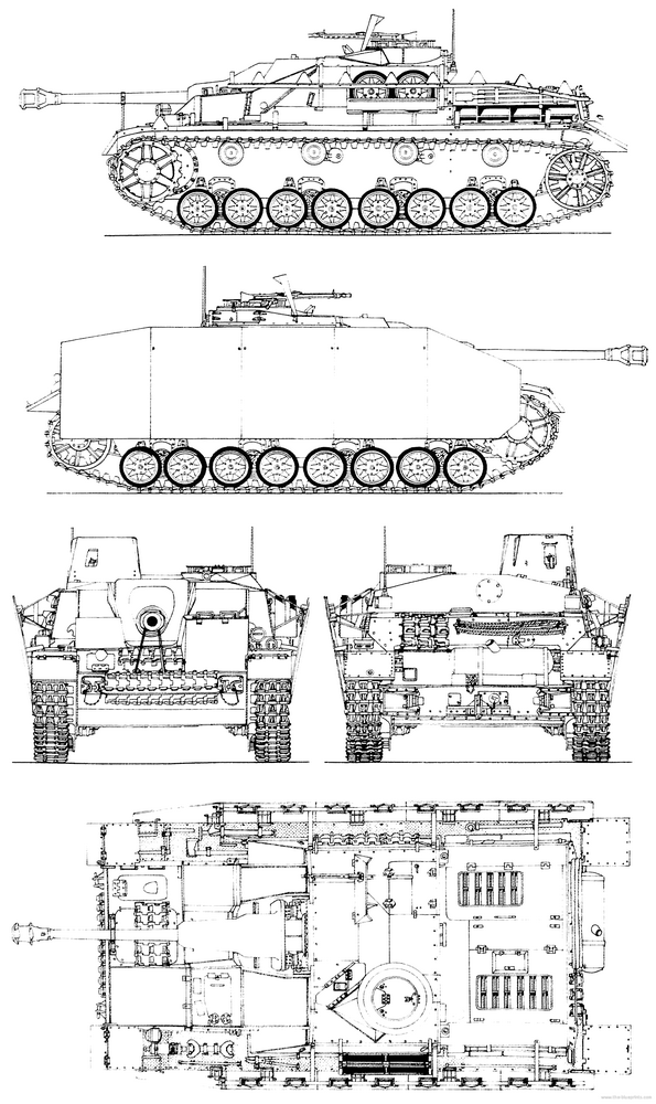 le plan à 5 vues d'un Sd.Kfz. 167 Sturmgeschutz IV (Mid)