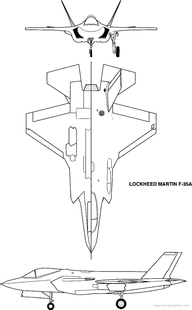 le plan à 3 vues d'un F-35A