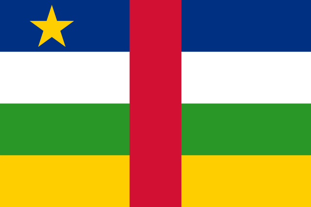 Le drapeau de la République centrafricaine associe tricolore français et tricolore africain