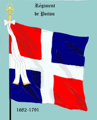 Drapeau d'ordonnance du régiment de Poitou créé en 1616 et affecté de 1665 à 1682 aux Indes Occidentales