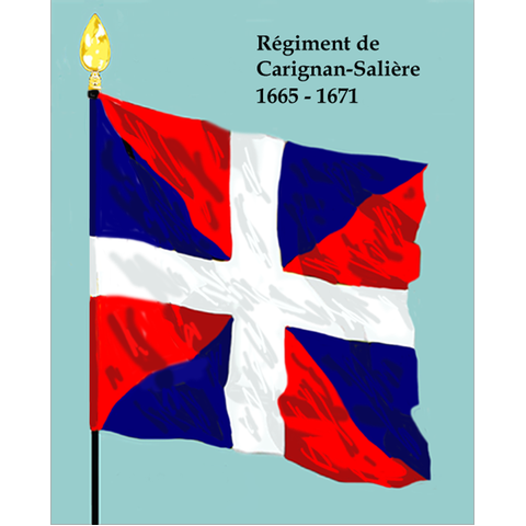 Drapeau élaboré spécialement pour la mission de défense de la Nouvelle France conduite de 1665 à 1671 par une unité constituée à partir du régiment de Carignan-Sallières