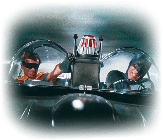Batman et Robin dans la Batmobile 1966