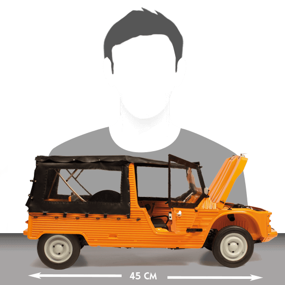 comparaison entre la Méhari et un homme pour visualiser ses dimensions